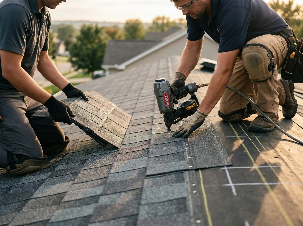 Professional roofer working on a residential roof in Sugar Hill